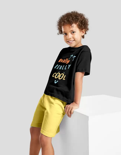 Boys Casual T-shirt Shorts  (Black)