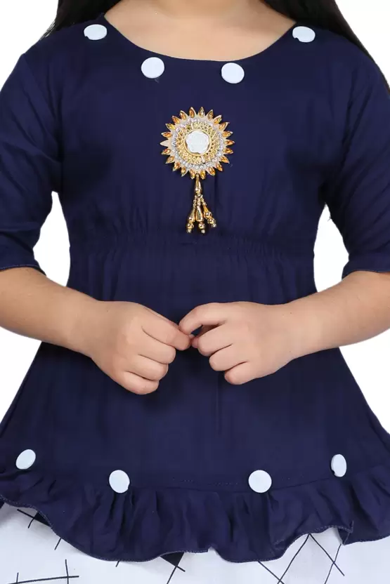 Girls Below Knee Festive/Wedding Dress  (Blue, 3/4 Sleeve)