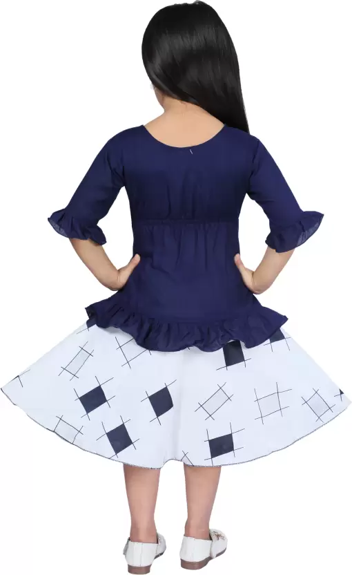 Girls Below Knee Festive/Wedding Dress  (Blue, 3/4 Sleeve)