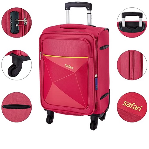Safari Prisma 55 Cms Polyester Red Cabin 4 wheels Soft Suitcase