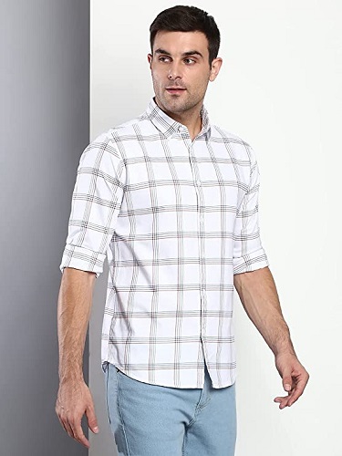Dennis Lingo Men's Checkered Slim Fit Cotton Casual Shirt with Spread Collar & Full Sleeves