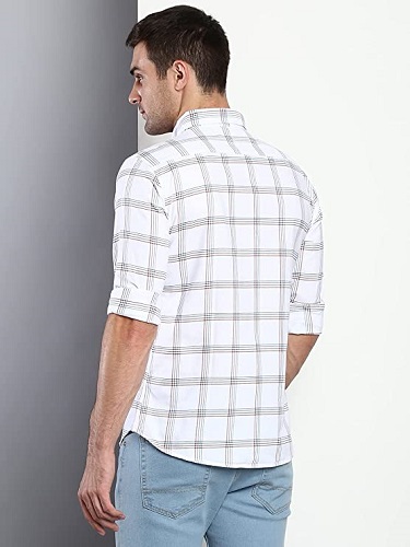 Dennis Lingo Men's Checkered Slim Fit Cotton Casual Shirt with Spread Collar & Full Sleeves