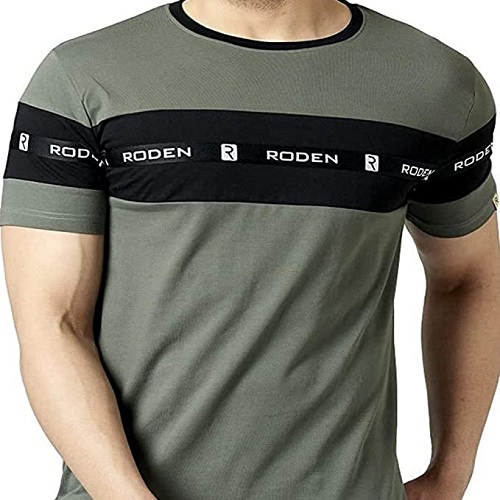RodZen Men's Cotton Half Sleeve Regular Fit Striped T-Shirt