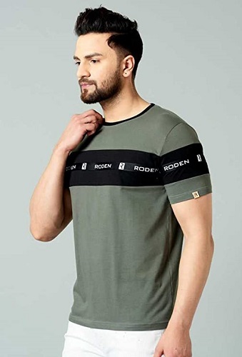 RodZen Men's Cotton Half Sleeve Regular Fit Striped T-Shirt