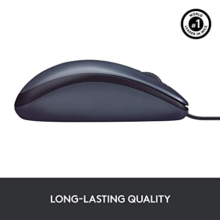 Logitech B100 Wired USB Mouse, 3 yr Warranty, 800 DPI Optical Tracking, Ambidextrous PC/Mac/Laptop - Black