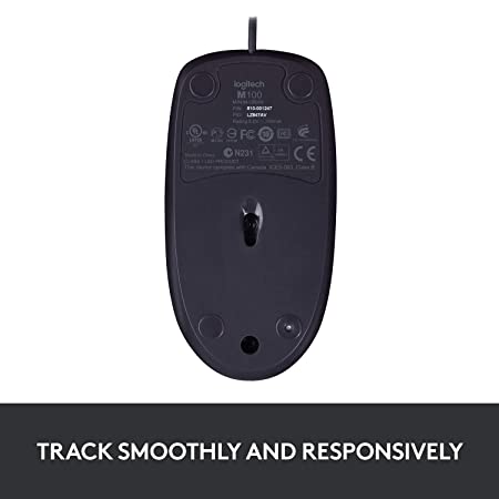 Logitech B100 Wired USB Mouse, 3 yr Warranty, 800 DPI Optical Tracking, Ambidextrous PC/Mac/Laptop - Black