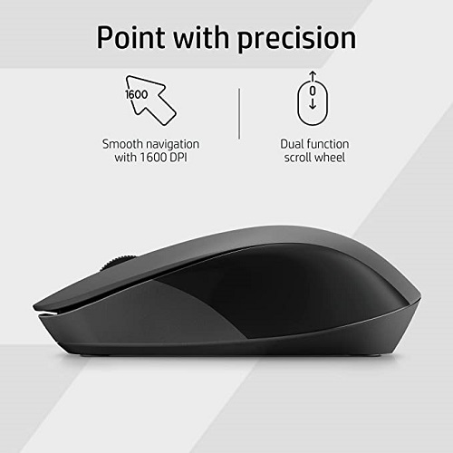 HP 150 Wireless Mouse with Ergonomic and ambidextrous Design, 1600 DPI Optical Tracking, 2.4 GHz Wireless connectivity, Dual-Function Scroll Wheel and 12 Month Long Battery Life. 3-Years Warranty.