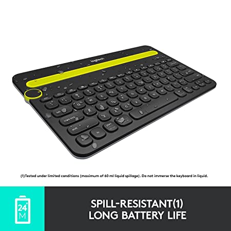 Logitech K480 Wireless Multi-Device Keyboard for Windows, Apple iOS android or Chrome, Wireless Bluetooth, Compact Space-Saving Design, PC/Mac/Laptop/Smartphone/Tablet- Black