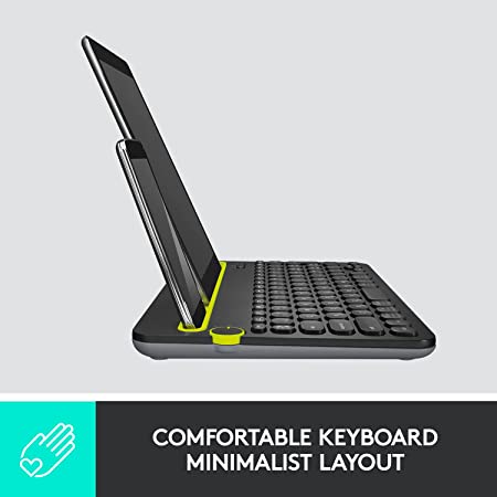 Logitech K480 Wireless Multi-Device Keyboard for Windows, Apple iOS android or Chrome, Wireless Bluetooth, Compact Space-Saving Design, PC/Mac/Laptop/Smartphone/Tablet- Black