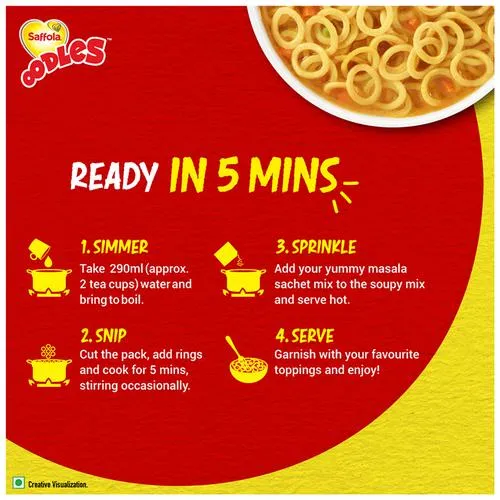 Saffola Oodles Ring Noodles - Yummy Masala, No Maida, Ready In 5 Mins, 2x212 g Multipack