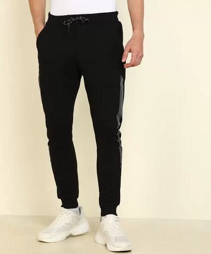 Men Black Elasticized Waist Contrast Side Panel Joggers