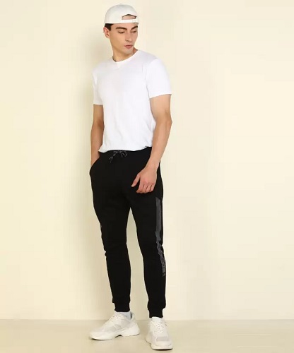 Men Black Elasticized Waist Contrast Side Panel Joggers