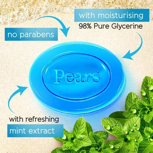 Pears Soft & Fresh Glycerine & Mint Extracts Bathing Bar, 98% Pure Glycerine & Mint, 125 g (Pack of 4)