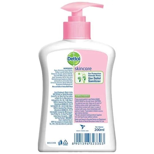 Dettol Liquid Hand Wash - Skincare, Moisturising, Antibacterial, pH Balanced, 200 ml (Get 175 ml Value Refill Pack Free)