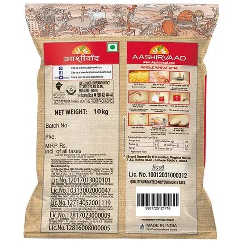Aashirvaad Atta/Godihittu - Whole Wheat, 10 kg Pouch