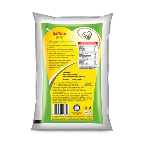 Saffola Tasty Refined Cooking oil | Blended Rice bran & Corn oil | Pro Fitness Conscious, 1 L Pouch