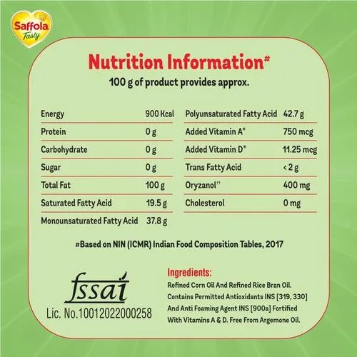 Saffola Tasty Refined Cooking oil | Blended Rice bran & Corn oil | Pro Fitness Conscious, 1 L Pouch