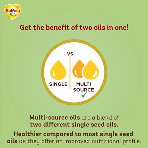 Saffola Tasty Refined Cooking oil | Blended Rice bran & Corn oil | Pro Fitness Conscious, 1 L Pouch