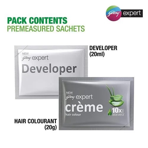 Godrej Expert Rich Creme Hair Colour - Single Use, Long Lasting, 100% Grey Coverage (20 g + 20 ml), 1 pc Shade 1 Natural Black
