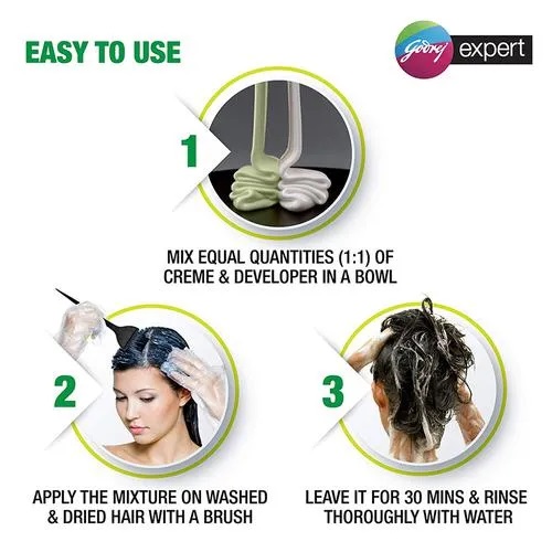 Godrej Expert Rich Creme Hair Colour - Single Use, Long Lasting, 100% Grey Coverage (20 g + 20 ml), 1 pc Shade 1 Natural Black