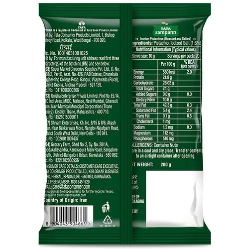 Tata Sampann 100% Premium Pistachios Roasted & Salted, 200 g Pouch