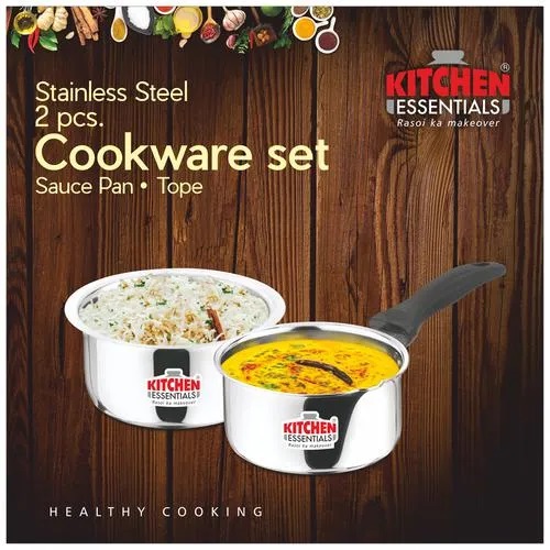 Kitchen Essentials Stainless Steel Cookware Set - Milk/Sauce Pan & Tope Combo, 2 pcs (1 L + 1.25 L)