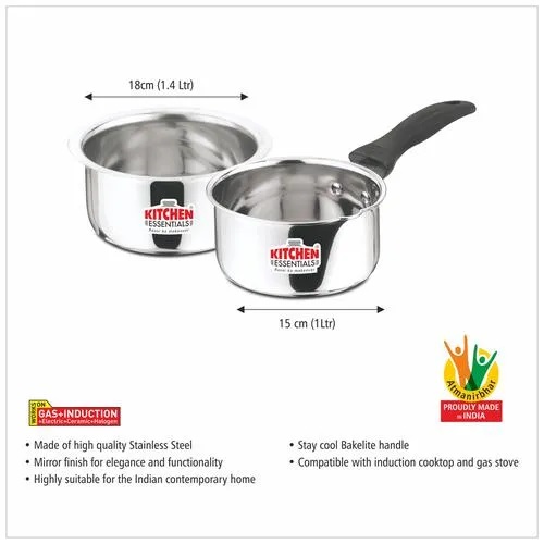Kitchen Essentials Stainless Steel Cookware Set - Milk/Sauce Pan & Tope Combo, 2 pcs (1 L + 1.25 L)