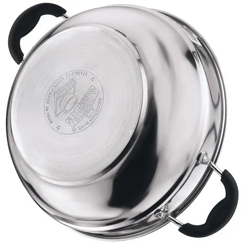 Kitchen Essentials Stainless Steel Multi Kadai - With 2 Idli Plates, Induction Bottom, Makes 14 Idlis, Sturdy, 3 L
