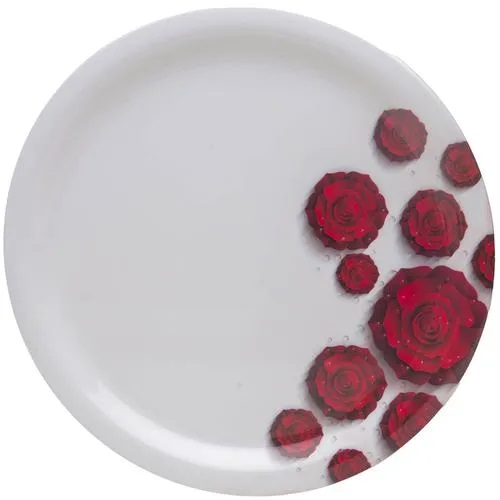 Tibros Aster Series Melamine Dinner Set - Valentine Red Rose Design, Lightweight, Durable, 16 pcs