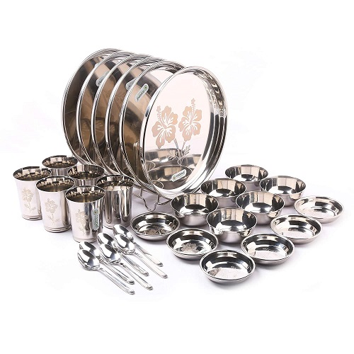 Coconut Stainless Steel Dinner Set/Dinnerware - Laser Engrave Design, Stylish, Durable, 30 pcs