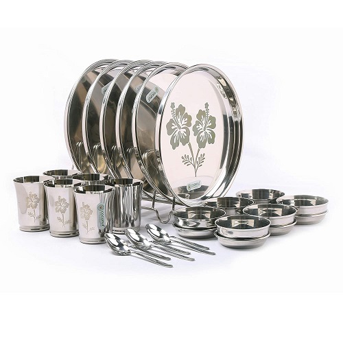 Coconut Stainless Steel Dinner Set/Dinnerware - Laser Engrave Design, Stylish, Durable, 30 pcs