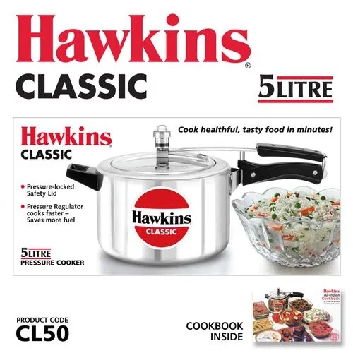 Hawkins Classic Aluminium Pressure Cooker - CL50, 5 L