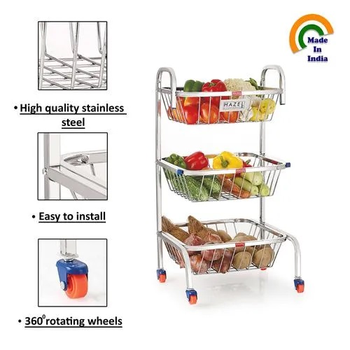 HAZEL Steel Kitchen Fruits & Vegetable Storage Rack/Trolley/Stand,3 Layer - VR10234, 1 pc