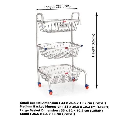 HAZEL Steel Kitchen Fruits & Vegetable Storage Rack/Trolley/Stand,3 Layer - VR10234, 1 pc