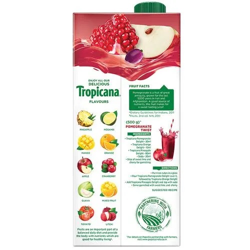 Tropicana Delight Fruit Juice - Pomegranate, 1 L Tetra