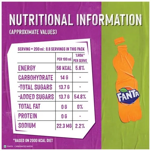 Fanta Soft Drink - Orange Flavoured, Refreshing, 1. 75 l Pet Bottle