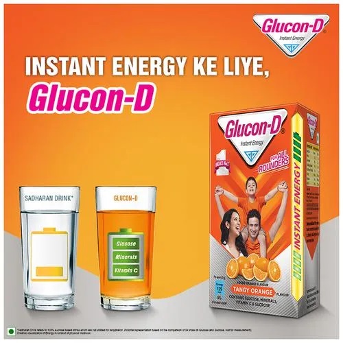Glucon-D Instant Energy Health Drink Tangy - Orange, Refill, 75 g (Get 50 g Free)