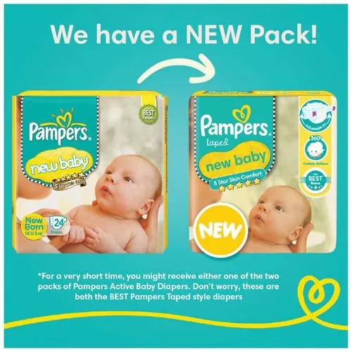 Pampers New Baby Taped Diapers - Soft, 12 Hours Absorption, 5 Star Skin Comfort, Up To 5 Kg, 24 pcs Pouch