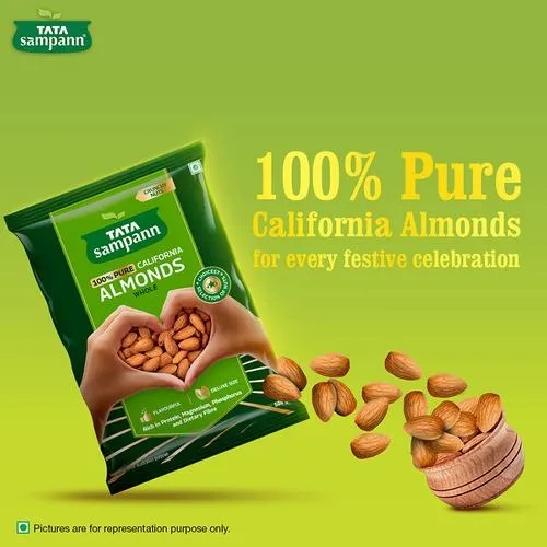 Tata Sampann 100% Pure California Almonds - Whole, Flavourful, Deluxe Size, 500 g Pouch