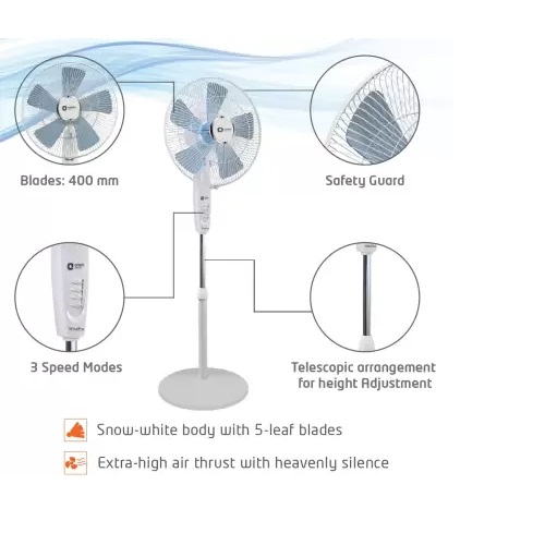 Orient Electric STAND 70 WIND PRO 400 mm 5 Blade Pedestal Fan  (Snow White, Pack of 1)