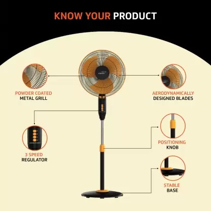 V-Guard Gatimaan Pro HSP N ( Orange Black) 400 mm Ultra High Speed 3 Blade Pedestal Fan  (Orange Black, Pack of 1)