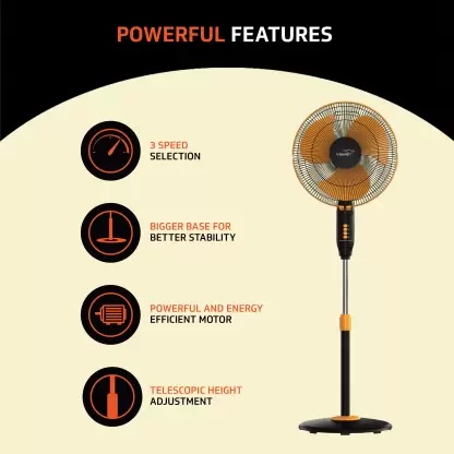 V-Guard Gatimaan Pro HSP N ( Orange Black) 400 mm Ultra High Speed 3 Blade Pedestal Fan  (Orange Black, Pack of 1)