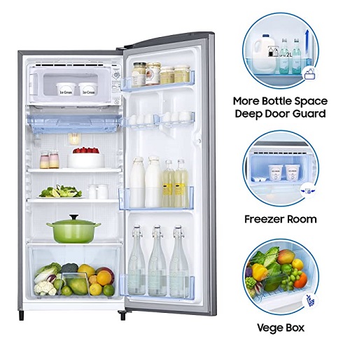 Samsung 192 L 2 Star Direct Cool Single Door Refrigerator (RR19A241BGS/NL, Grey Silver)