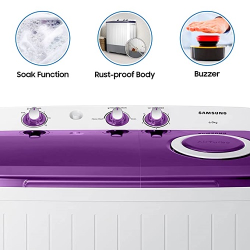 Samsung 6.0 Kg 5 Star Semi-Automatic Top Loading Washing Machine (WT60R2000LL/TL, Light Grey, Center jet technology)