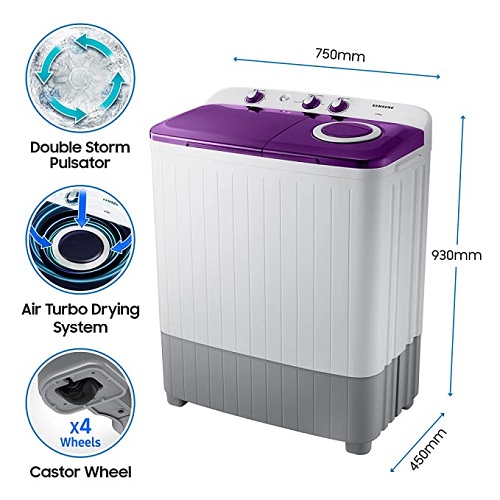 Samsung 6.0 Kg 5 Star Semi-Automatic Top Loading Washing Machine (WT60R2000LL/TL, Light Grey, Center jet technology)