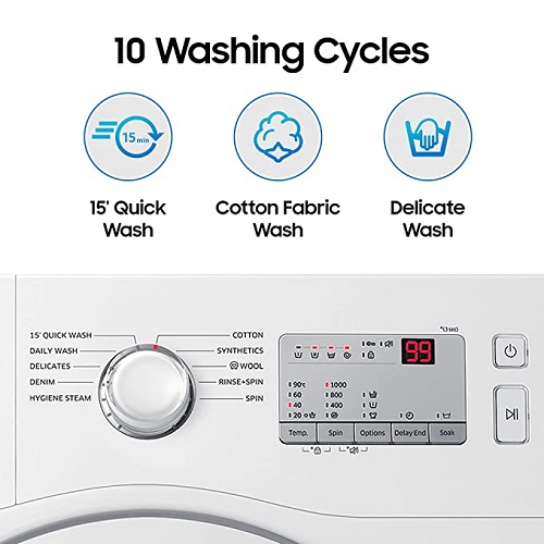 Samsung 6.0 Kg Inverter 5 Star Fully-Automatic Front Loading Washing Machine (WW60R20GLMA/TL, White, Hygiene Steam)