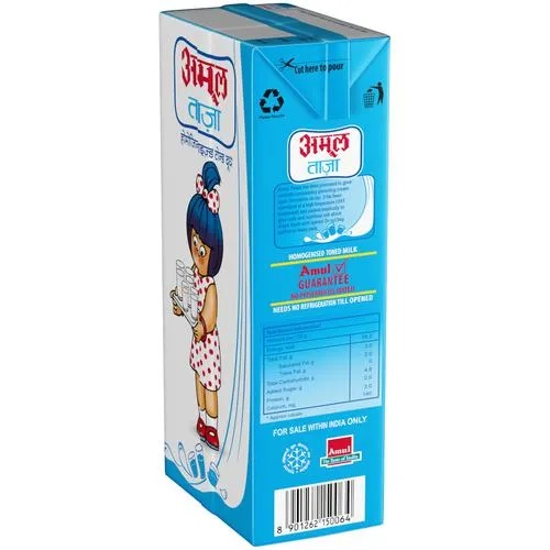 Amul Taaza Homogenised Toned Milk, 6x1 L Multipack