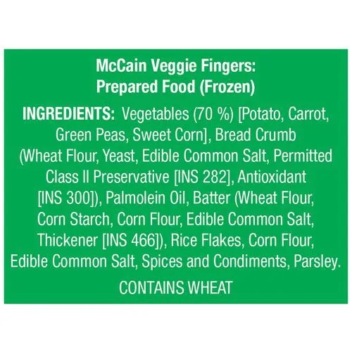 McCain Veggie Fingers - Veggie Delight With Corn, Carrot & Peas, 400 g