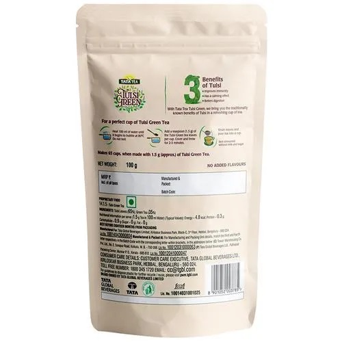Tata Tea Real Tulsi Leaves With Green Tea, 100 g Paper Pouch
