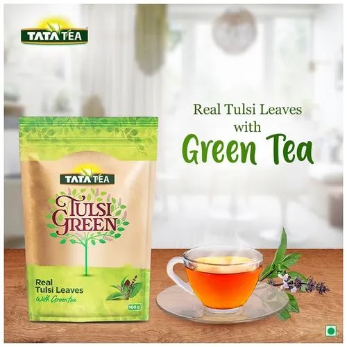 Tata Tea Real Tulsi Leaves With Green Tea, 100 g Paper Pouch